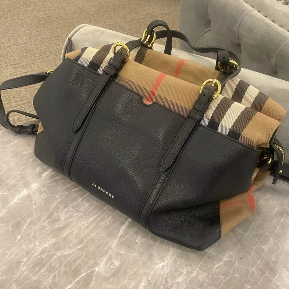 BURBERRY Mason Diaper Tote Bag with Calf Grain Leather & Gold Trim - Picture 2 of 2